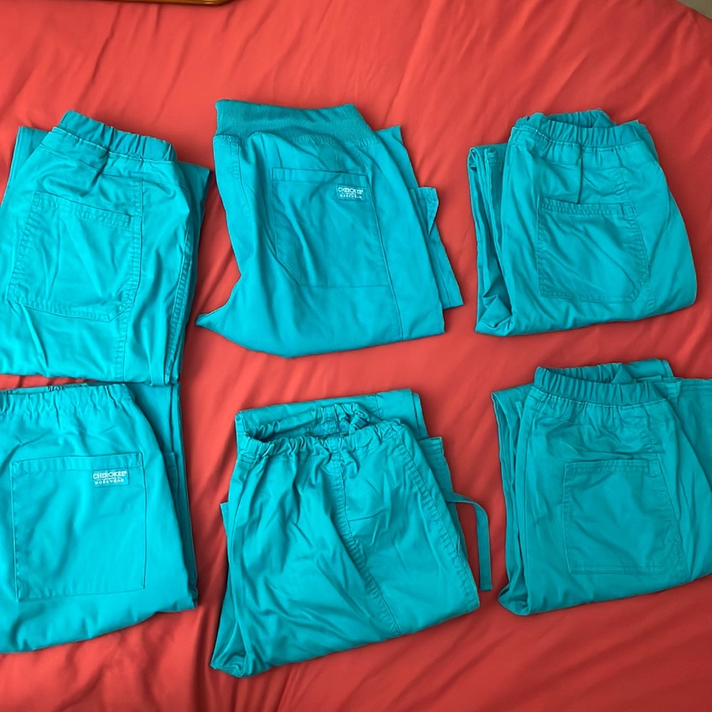 Teal blue Cherokee scrub pants bundle